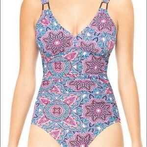 Asset by Spanx Sarah Blakely paisley one piece swimsuit SZ Med